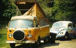 Cody, my 75 Westy and Trouble, my 68 Beetle